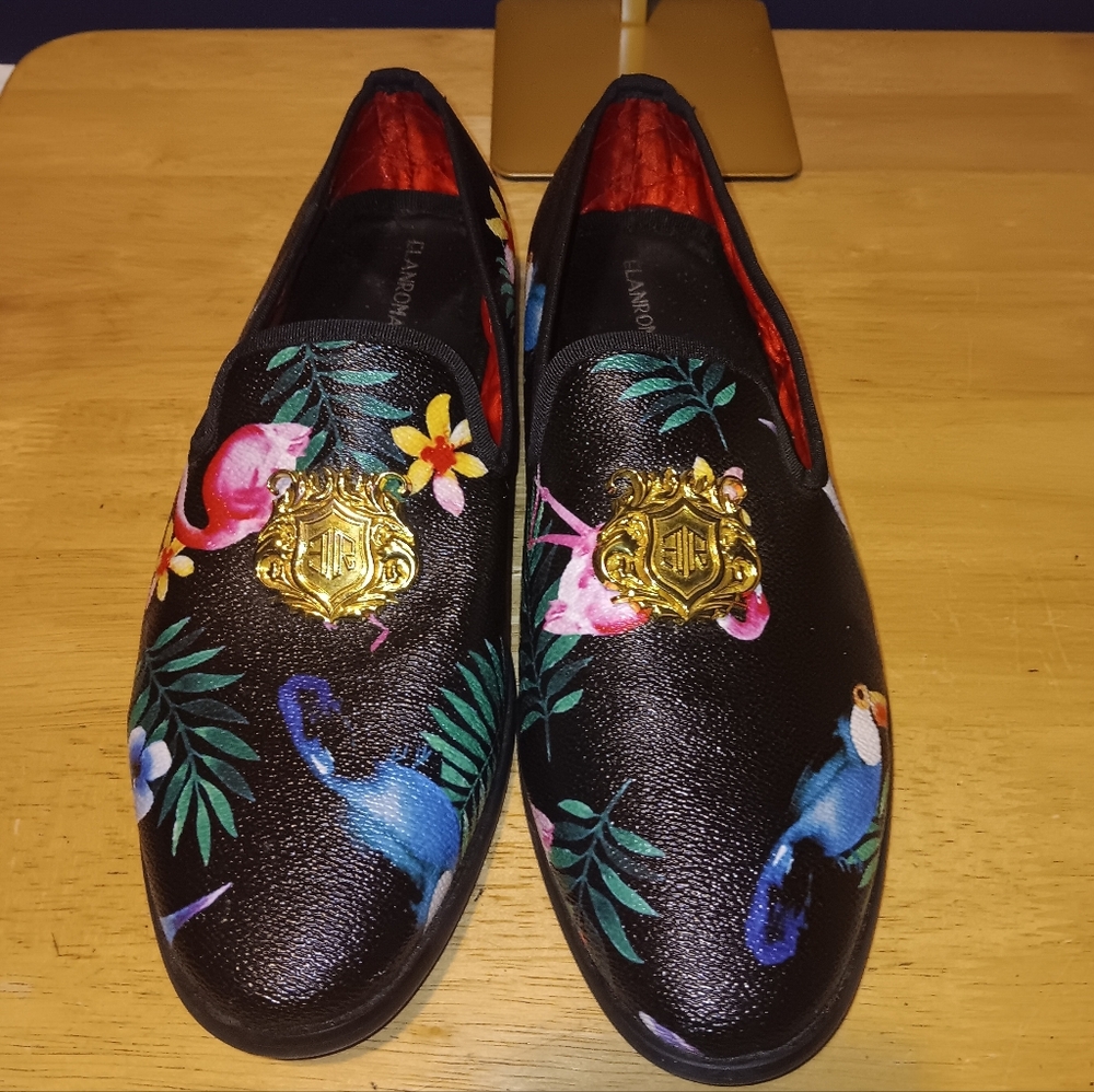 Elanroman Floral Canvas Mens Dress Shoes Size 45